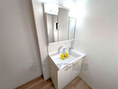 洗面台、洗濯機置き場、バスルームが連なっている、生活導線の考えられた作りになっています。