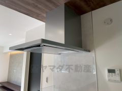 スタイリッシュなレンジフード＾＾調理中に出る湯気や油分などを効率よく外に逃がしてくれます。
