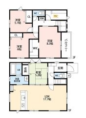 LDKは17.7帖　LDK横には5.2帖の和室を用意。主寝室はバルコニーに面した広々8.5帖。