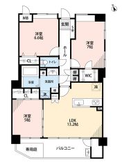 3LDK。オールフローリング。南西向きで日当たり良好＾＾ キッチンから会話が弾みそうな対面キッチン＾＾全居室収納有＾＾7帖の洋室にはWIC＾＾