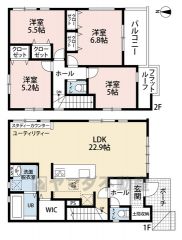 お掃除しやすいオールフローリング。リビングは広々22.9帖。独立WICや土間収納付き＾＾スタディーカウンター付きユーティリティ―有＾＾