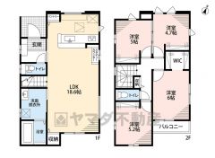 4LDK　LDKは18.6帖　2F　4洋室　主寝室にはウォークインクローゼット完備＾＾