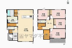 4LDK　LDKは広々19帖　2F主寝室にはWIC付き