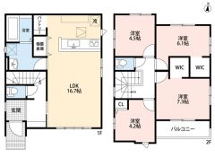 4LDK　WICやパントリーなど収納も充実
