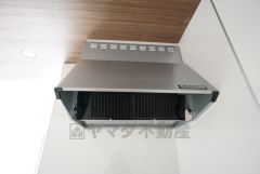 スタイリッシュなレンジフード＾＾調理中に出る湯気や油分などを効率よく外に逃がしてくれます。