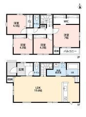 4LDK　LDKは広々19帖以上。　主寝室のWICは3帖分を確保＾＾