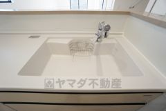 色も形もキレイなシンクは、広さも確保しているので、大きめの鍋も簡単に洗えます＾＾