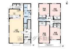 お掃除しやすいオールフローリング。 リビング広々21．25帖。全室2面採光＆南面バルコニー。 パントリー付き＾＾勝手口有＾＾
