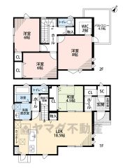 約18帖の広さを確保したＬＤＫは、和室と一体化して利用すると約22.5帖の大空間。
