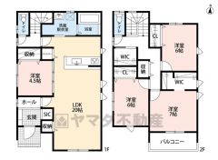 4LDK　2Ｆには3洋室　ファミリークローク付き