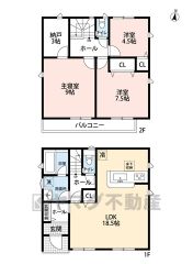 1号棟：3LDK、S(ストレージルーム)　LDKはゆとりの18.5帖