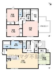リビングと和室を合わせると22．2帖の広々空間。 パントリーやWIC、SIC、リビング収納、ホール収納と収納豊富＾＾ 南面バルコニー。