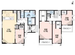 4LDK　LDK横には5帖の洋室をご用意　2階は3洋室　主寝室にはバルコニー　WIC完備