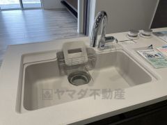 広々とした凸型シンクに洗剤ポケットを標準装備。大きなお鍋など洗いやすいです。