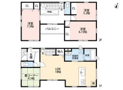リビング18帖。リビング上部は解放感ある吹抜け＾＾リビング階段＾＾畳コーナー有＾＾